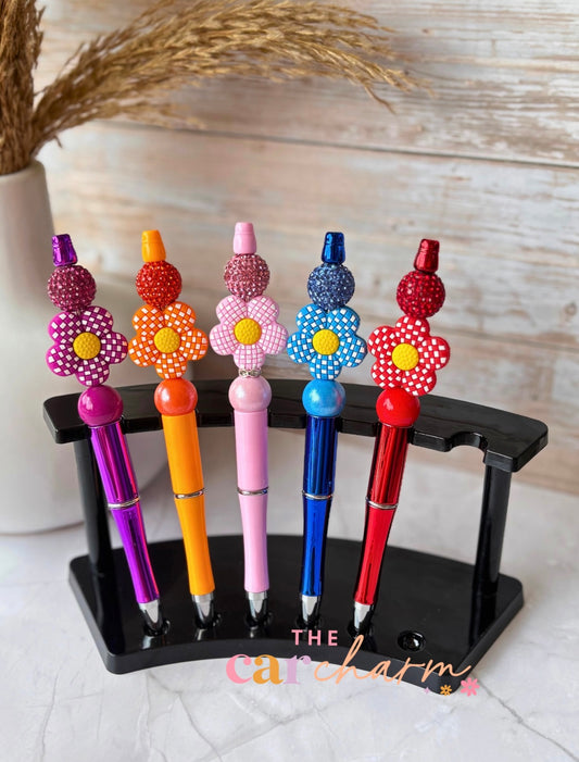 Checkered Flower Beaded Pen